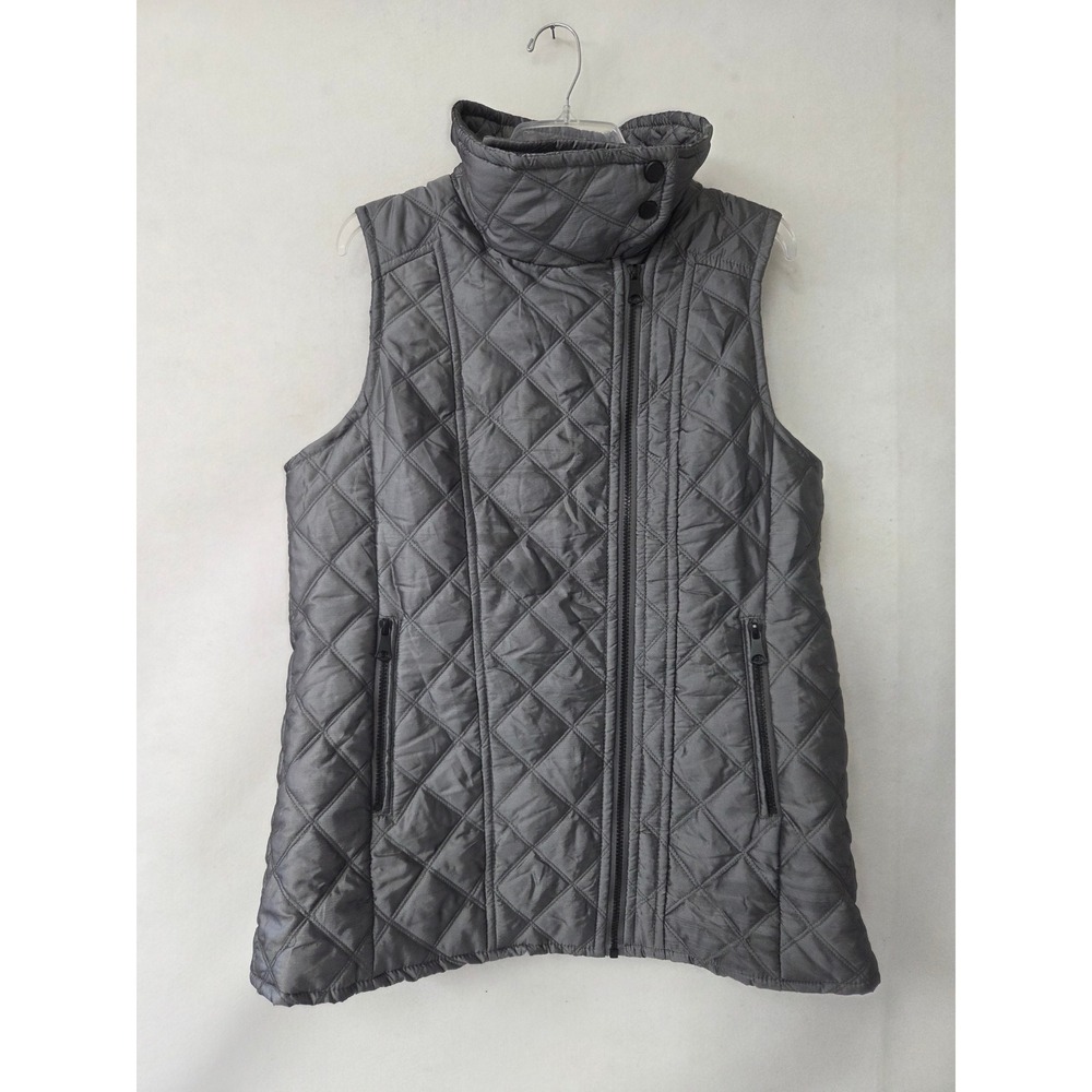 Marc New York Andrew Marc Gray Quilted Asymmetric Puffer Vest Womens L Shiny
